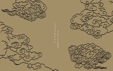 Wall Mural - black and gold brush stroke texture with japanese chinses cloud pattern in vintage style. abstract a