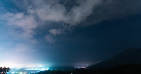 Wall Mural - glowing night sky above spain landscape, time lapse view