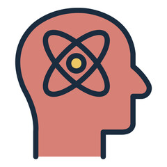 Wall Mural - Mind with atomic symbol filled line icon representing social science, culture, and societal research