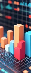 abstract bar graph showing digital financial data on grid background