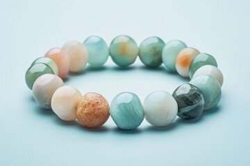 Wall Mural - Bracelet with assorted round beads in pastel colors on blue