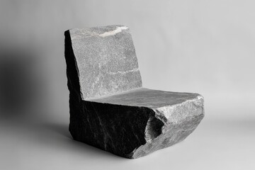 Canvas Print - Sculpted stone chair sits against a neutral gray backdrop