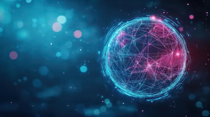 Leinwandbilder - Abstract Digital Network Sphere with Blue and Pink Light Technology Background