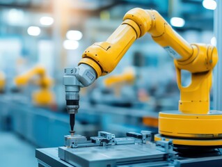 Poster - Advanced robotics in manufacturing, precision robotic arms, clean industrial environment