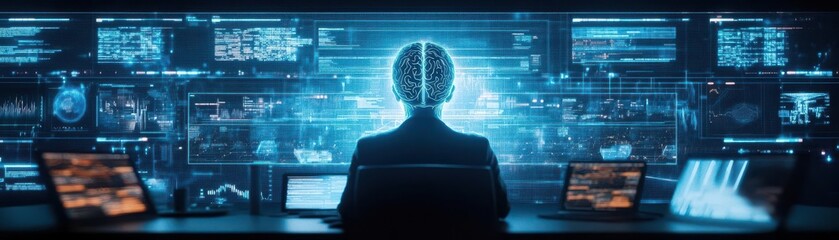 Leinwandbilder - AIgenerated holographic human avatar assisting a business meeting, hightech futuristic scene