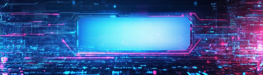 Fototapete - Futuristic Digital Interface with Glowing Lines and Abstract Binary Code in Blue and Pink