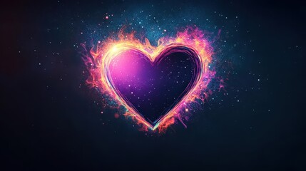 Poster - Glowing Heart Shaped Digital Art with Sparkling Particles in Dark Backdrop
