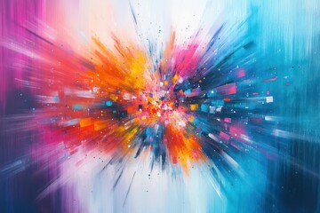 Leinwandbilder - Vibrant Abstract Explosion of Colors on White Background Acrylic Painting