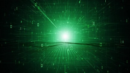Wall Mural - loop dark green digital technology computer data network with waves animation.