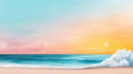 Canvas Print - Breathtaking Sunset Over Tranquil Ocean Waves on Tropical Beach