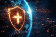 © HO - Global healthcare protection concept with glowing shield with cross symbol and Earth on dark blue