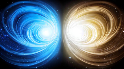 Wall Mural - celestial duality enigmatic swirls abstract cosmic phenomena blue and gold energy vortex spheres.