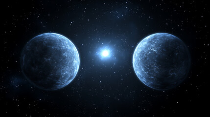 Wall Mural - celestial twin planets in a cosmic dance around a distant star system outer space exploration.