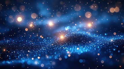 Wall Mural - abstract view of beautiful blue bokeh light effect design with sparkling circles,soft blur backgroun