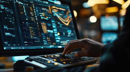 Person using computer with digital interface