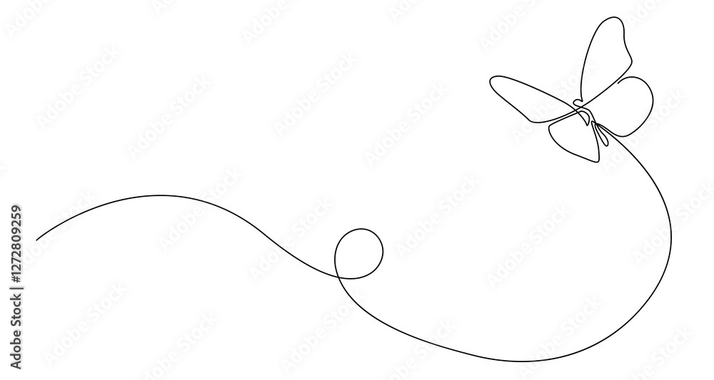 Butterfly Flying Continuous One Line Drawing. Beautiful Line Art ...