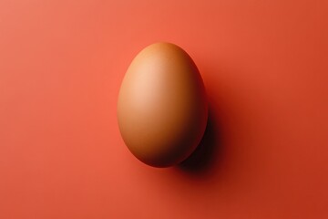 Canvas Print - A single brown egg lies on a terracotta colored surface