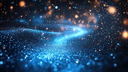 Wall Mural - blue bokeh particles glittering in a gradient dust effect creating a futuristic abstract background 