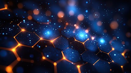 Wall Mural - blue geometric shape abstract technology background with hexagons,circles