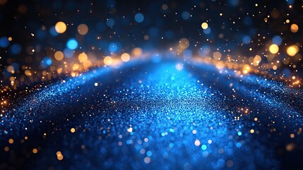 Wall Mural - blue glowing particles on dark background with bokeh effect