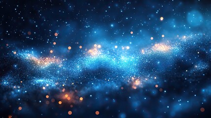 Wall Mural - bright blurred abstract blue bokeh lights on dark background creating a soft backdrop for elegant de