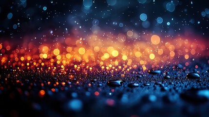 Wall Mural - captivating bokeh effect with water droplets,gleaming lights on a dark backdrop