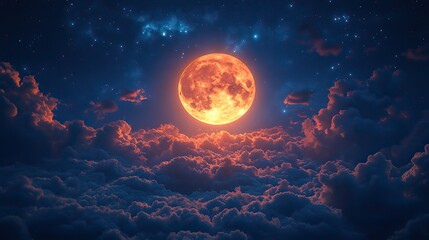 Wall Mural - captivating full moon illuminating clouds,stars in night sky sky with moon,clouds