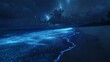 © Kenny - Stunning bioluminescent beach at night with starry sky and glowing waves