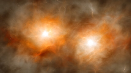 Wall Mural - twin stellar formation a fiery celestial dance in a cosmic nebula of orange and white abstract hues.