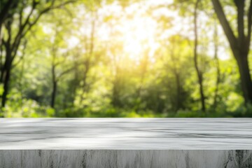 Wall Mural - Sunny forest backdrop, marble table display