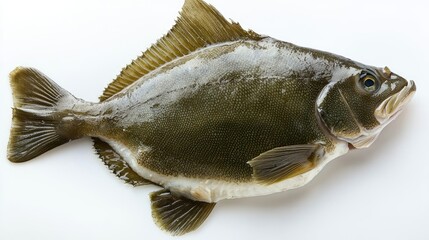 Wall Mural - A fresh raw fish fillet of flounder, isolated on a white background, emphasizing its smooth texture and pale color for seafood dishes