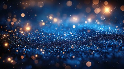 festive blue christmas background with sparkling bokeh lights for holiday designs