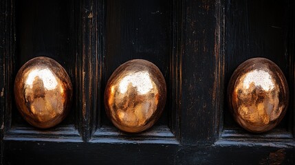 Copper bowls, dark wood, Moroccan market, handcrafted, display