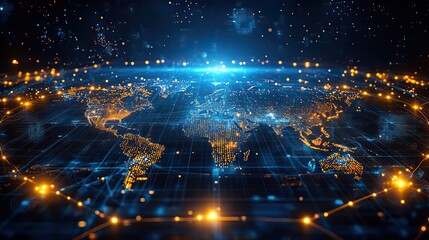 futuristic blockchain interface display with global map decentralized network,cryptocurrency concept