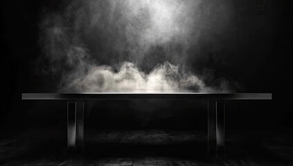 Wall Mural - Smoky studio table, dark background, product display