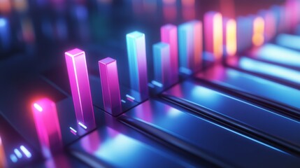 Leinwandbilder - A close-up of a high-tech D bar chart, featuring glossy bars in different heights and glowing accents on a sleek, modern surface.