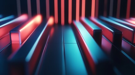 Leinwandbilder - A close-up of a high-tech D bar chart, featuring glossy bars in different heights and glowing accents on a sleek, modern surface.