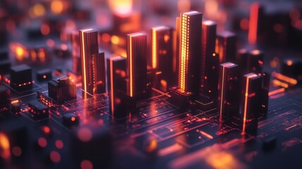 Leinwandbilder - A close-up of a high-tech D bar chart, featuring glossy bars in different heights and glowing accents on a sleek, modern surface.