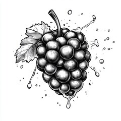 grape with water splash art drawing isolate on transparent background