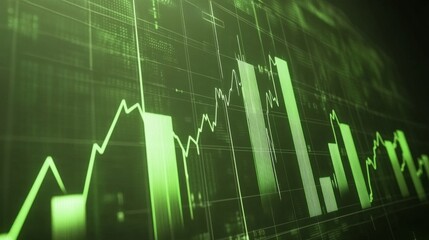 Leinwandbilder - A dynamic D financial bar chart with glowing lines and a digital interface, showing key business metrics in a high-tech environment.