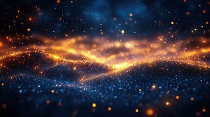 golden glittering bokeh lights on dark blue backgroundmdefocused abstract festive pattern with blurred texture for night party template