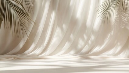 Wall Mural - Sheer fabric backdrop, palm shadows, studio, product display