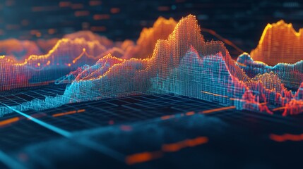 Leinwandbilder - A set of colorful D financial graphs showing stock performance and business growth, set against a dark background with digital elements.