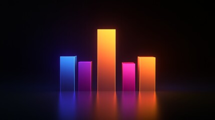 Leinwandbilder - A vibrant D financial bar graph with glowing bars on a dark background, showcasing positive business growth and market performance.