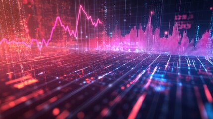 Leinwandbilder - Digital financial graphs and line charts overlaid on a futuristic background, representing data analysis and business growth trends.
