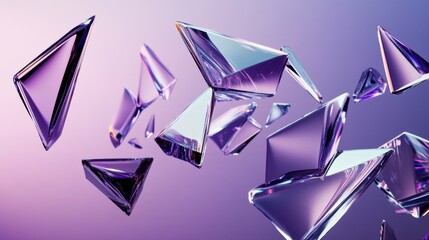 Wall Mural - abstract geometric shapes floating in air with purple background