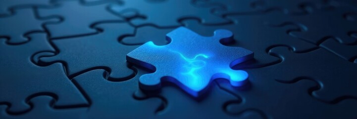 Wall Mural - Puzzle piece with an embedded soft blue light source, soft, illumination, light