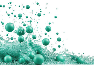 Wall Mural - vibrant green spheres floating in water, a captivating visual display of buoyancy and light