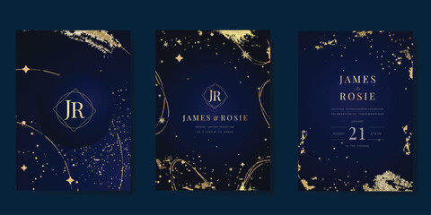 Wall Mural - luxury invitation card design vector set. elegant wedding card with little star moon sun and space d