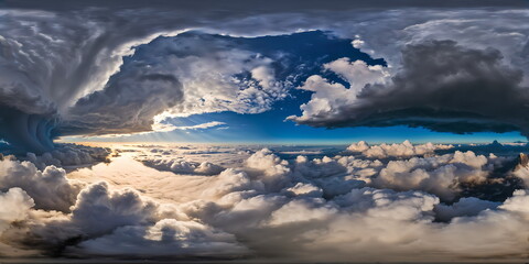 Wall Mural - Full 360 degrees seamless spherical panorama HDRI equirectangular projection of A swirling puffy clouds sky. Texture environment map for lighting and reflection source rendering 3d scenes.
